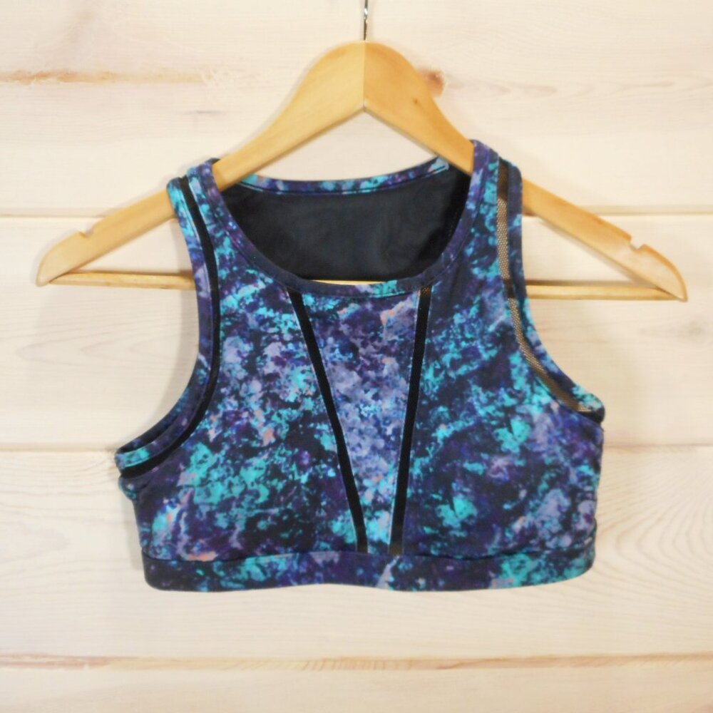 Fabletics Sports Bra Size Small High Neck Mesh Inset Blue Purple Activewear